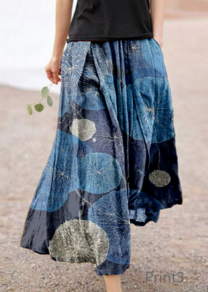 Retro Print2 Pockets Linen Skirt Summer