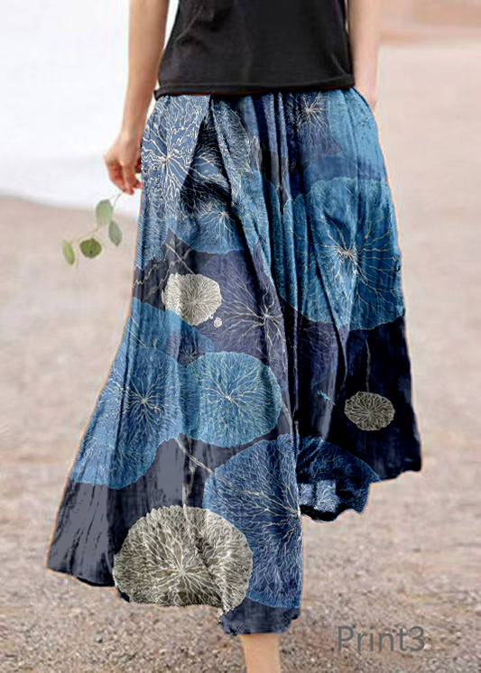 Retro Print3 Pockets Linen Skirt Summer
