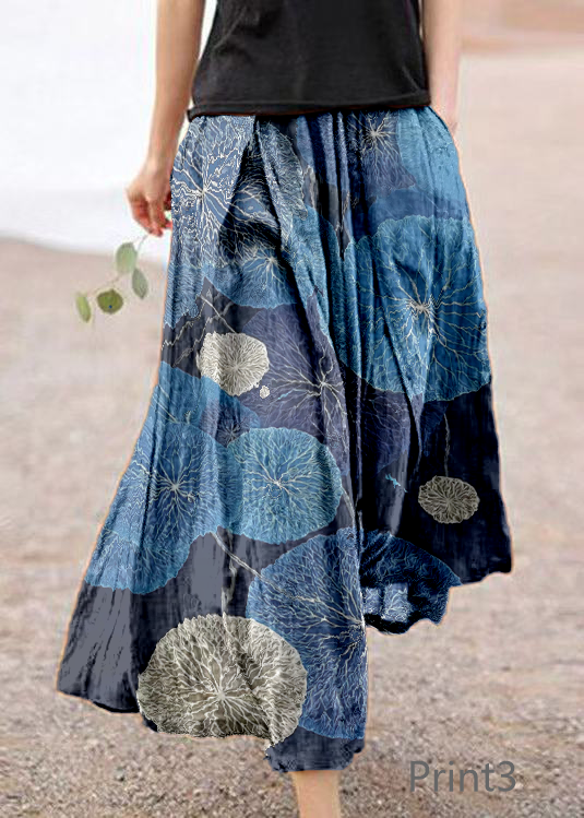 Retro Print1 Pockets Linen Skirt Summer