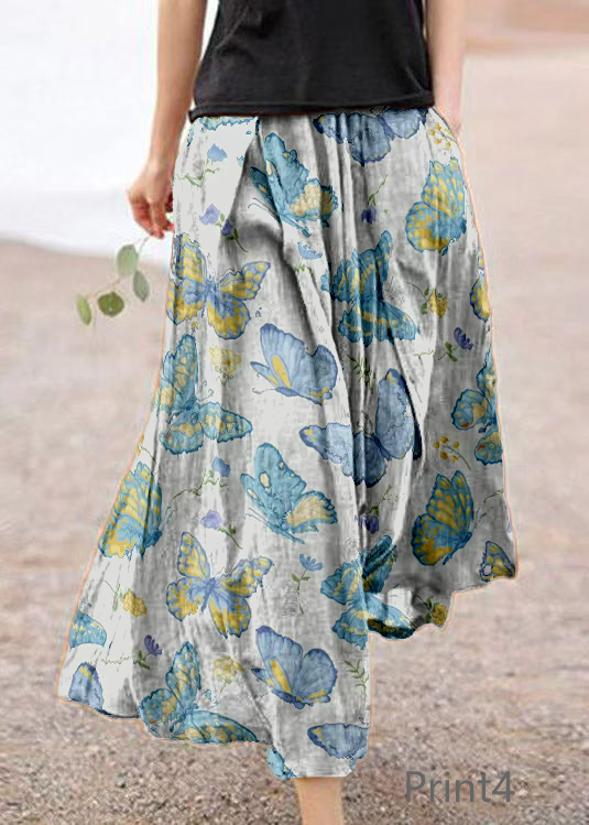 Retro Print3 Pockets Linen Skirt Summer