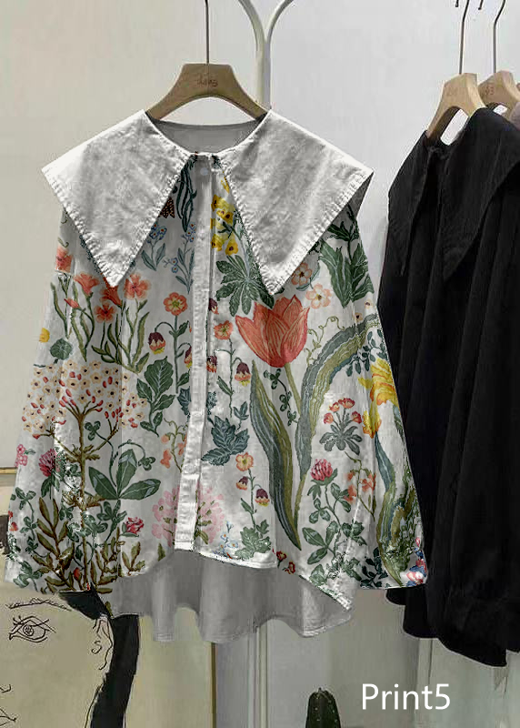 Bohemian Print2 Peter Pan Collar Button asymmetrical design Fall Long sleeve Top
