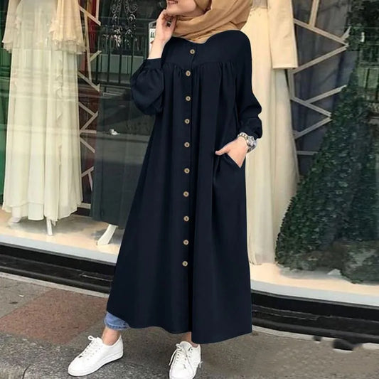 Red Button Maxi Shirts Dresses Summer