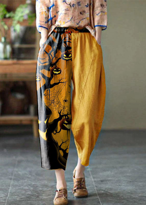 Natural White Polka Dots Elastic Waist Summer Linen Harem Pants