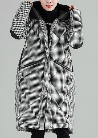 Clothing Outwear Black Plaid Hooded Pockets Zippered Parkas