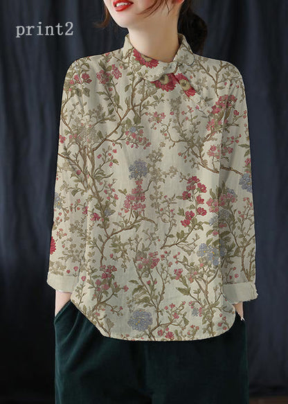 Chic Pink crane Clothes Lapel Button Down Spring Blouses