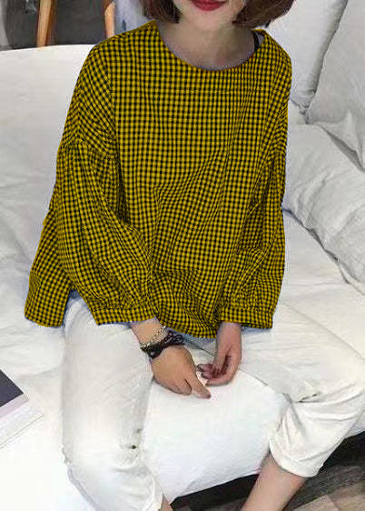 French Purple Plaid Cotton Fine Sewing Asymmetric Clothing Blouse