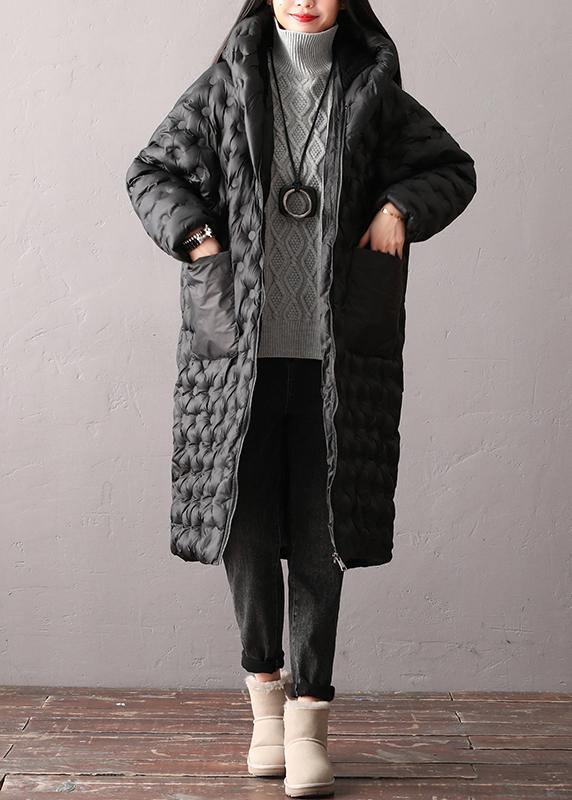 Warm Winter Coats Black Hooded Zippered Parkas for