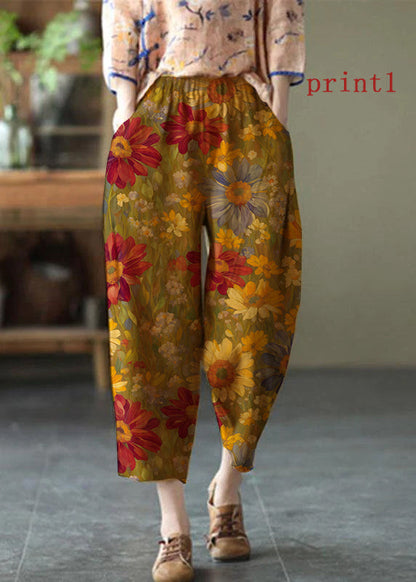 Natural White Polka Dots Elastic Waist Summer Linen Harem Pants