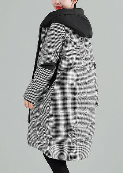 Clothing Outwear Black Plaid Hooded Pockets Zippered Parkas