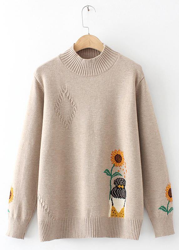 Black Sunflower Knitted Top High Neck Sweaters