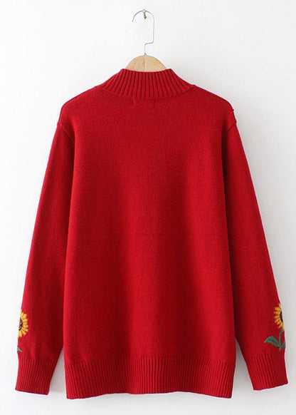 Black Sunflower Knitted Top High Neck Sweaters