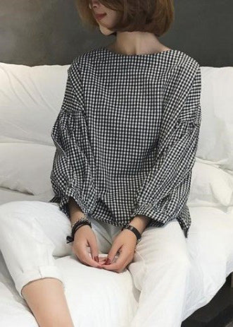 French Yellow Plaid Cotton Fine Sewing Asymmetric Clothing Blouse