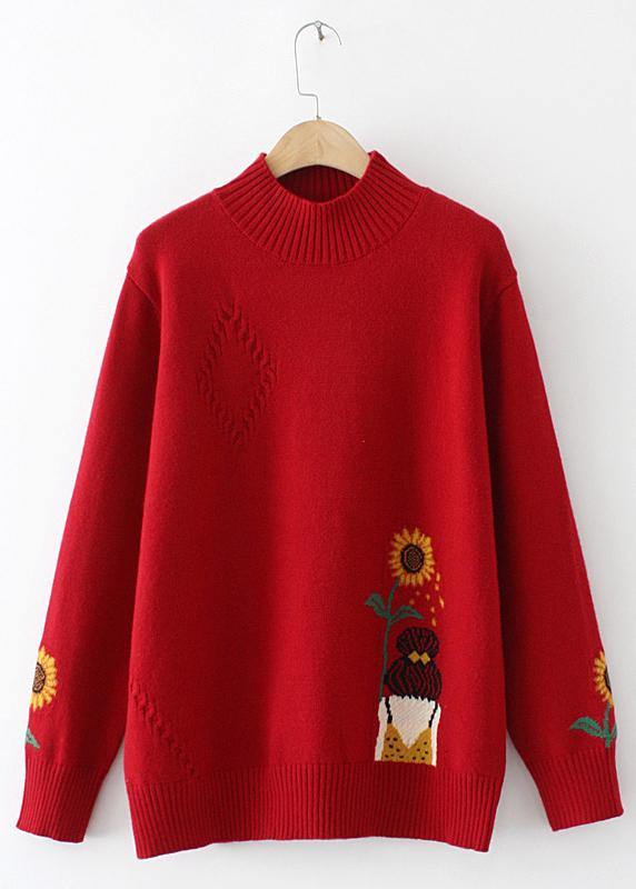 Black Sunflower Knitted Top High Neck Sweaters