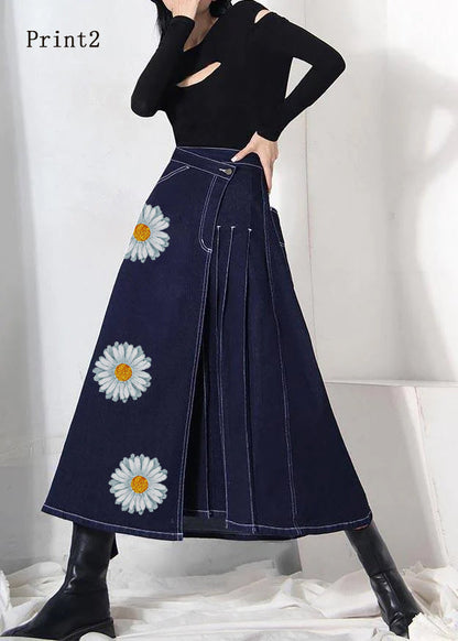 Denim Blue Zippered Asymmetrical Design Summer Skirt