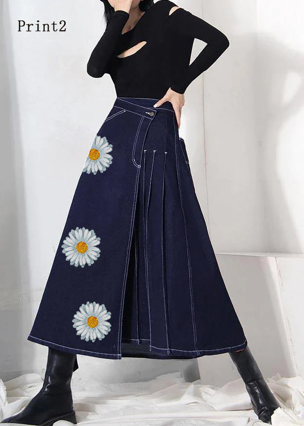 Denim Blue Zippered Asymmetrical Design Summer Skirt