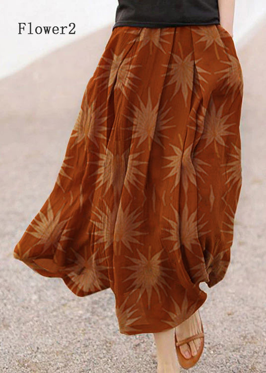 Retro Print3 Pockets Linen Skirt Summer