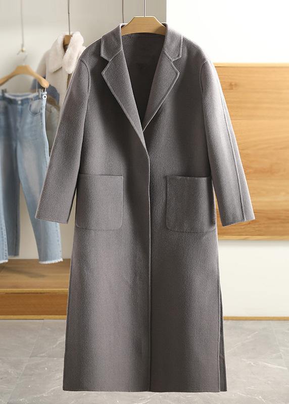 Army Green Wool Overcoat Notched Pockets Winter Coat
