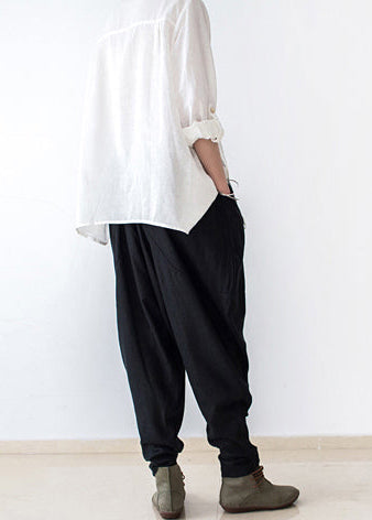 Black Stylish Linen Pants Cotton Pants Loose Bottoms Original Design