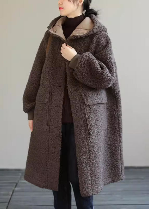 Blue Hooded Button Faux Fur Winter Coat