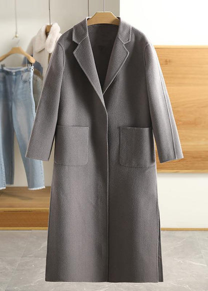 Army Green Wool Overcoat Notched Pockets Winter Coat