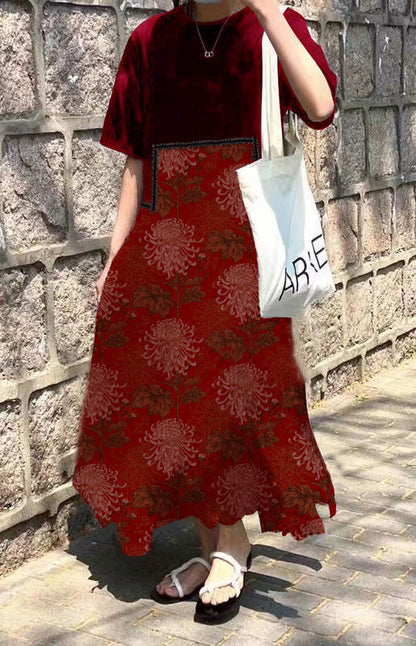 Green Print O-neck Asymmetrical Plaid Mosaic Dress