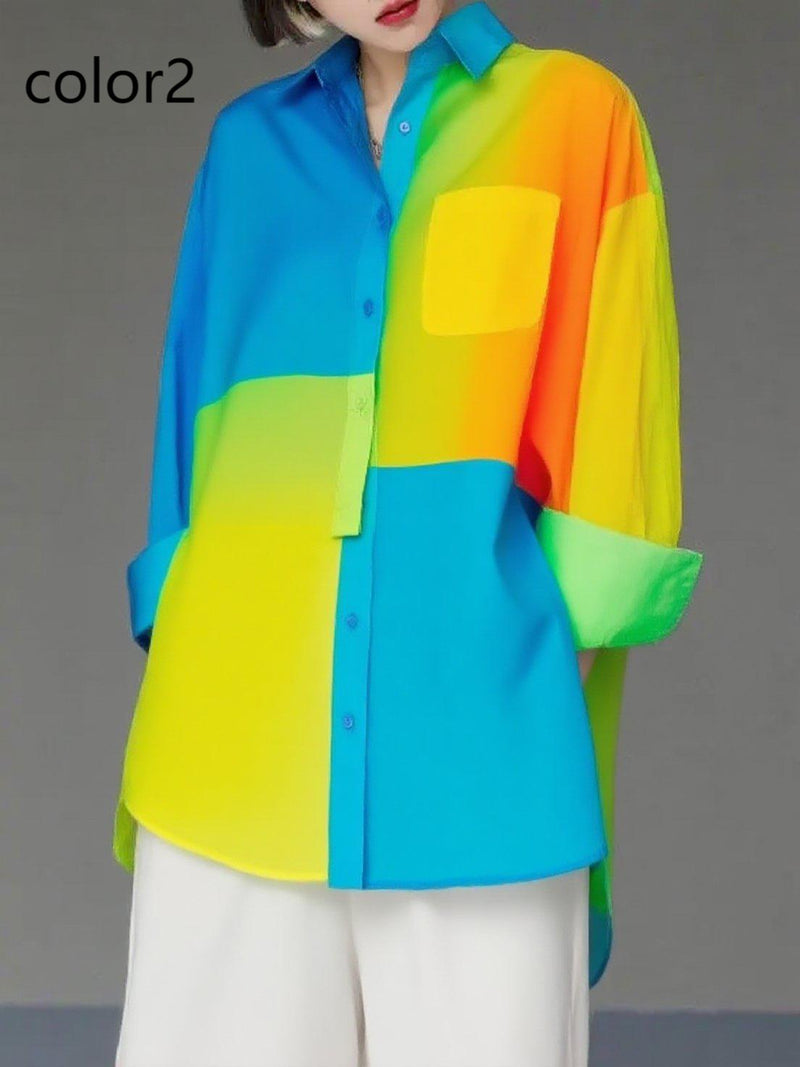 Unique Floral2 Asymmetrical Design Side Open Cotton Long Shirts Spring