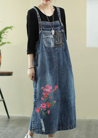 Vivid Denim Blue Tunic Dress Slash Neck Hole Maxi Dress