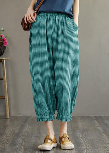 Plaid Pockets Summer Linen Pants