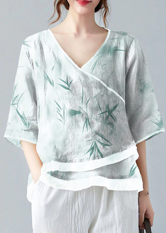 French Yellow V Neck Asymmetrical Design Shirt Spring