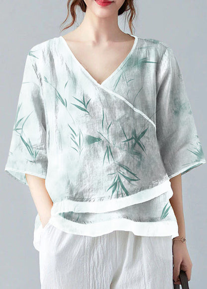 French Yellow V Neck Asymmetrical Design Shirt Spring