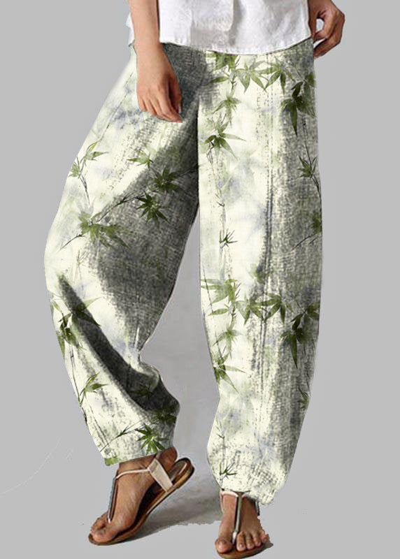 Stylish White Bamboo Pockets Cotton Harem Wide Leg Pants Summer
