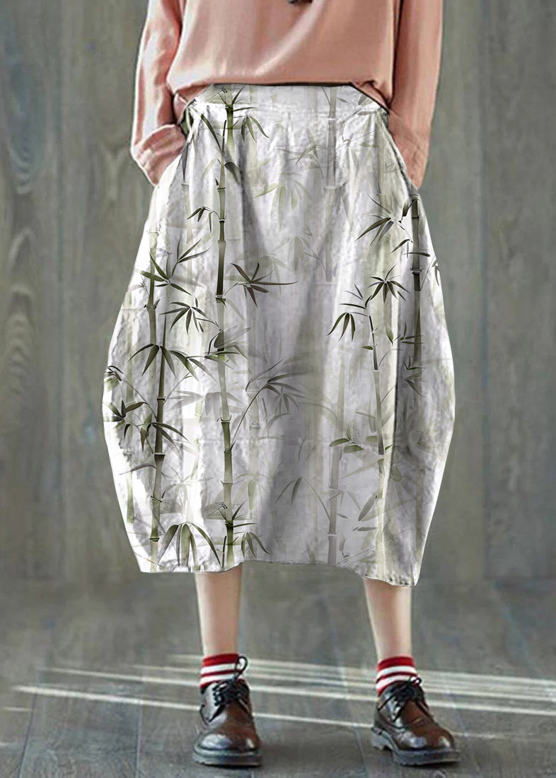 Boutique White Bamboo Pockets Lantern Cotton Linen Summer Skirt
