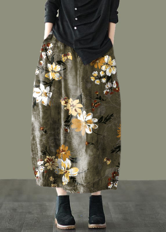 Grey Purple Retro Print a Line Pockets Fall Skirts
