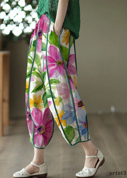 Khaki Print4 Linen Shirt Dresses O-neck Oversized Lantern Sleeve