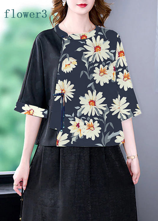 Green O-neck Print Patchwork Top Bracelet Sleeve