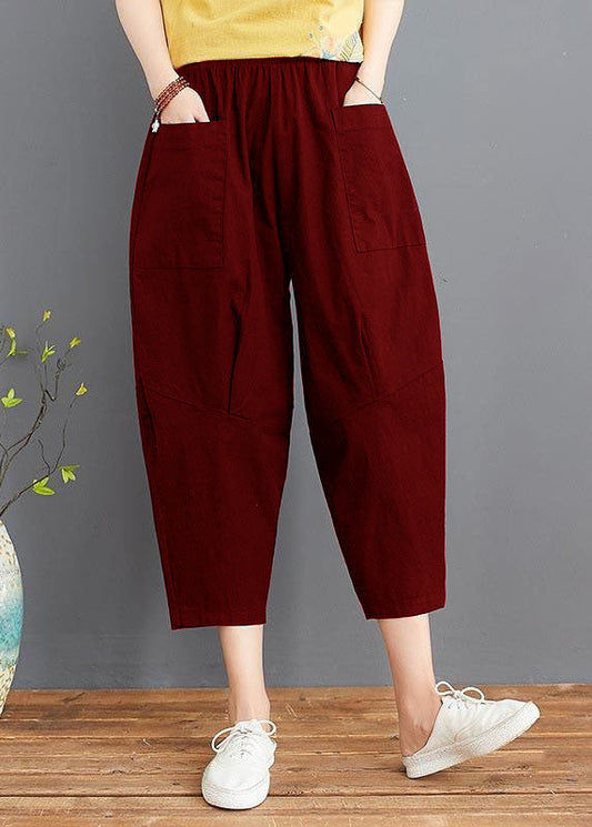Fine Red Elastic Waist Jeans Harem Pants Summer Cotton