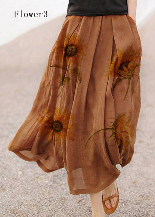 Retro Print1 Pockets Linen Skirt Summer
