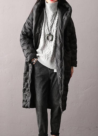 Warm Winter Coats Black Hooded Zippered Parkas for