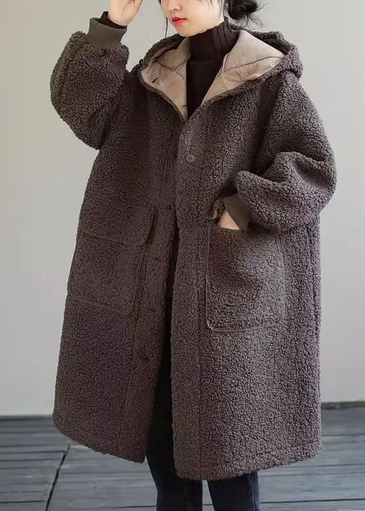 Blue Hooded Button Faux Fur Winter Coat