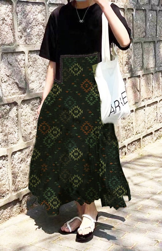 O-neck Asymmetrical Plaid Mosaic Dress