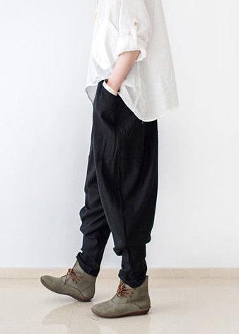 Black Stylish Linen Pants Cotton Pants Loose Bottoms Original Design