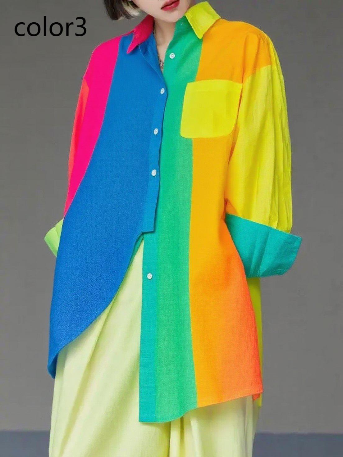 Unique Floral2 Asymmetrical Design Side Open Cotton Long Shirts Spring