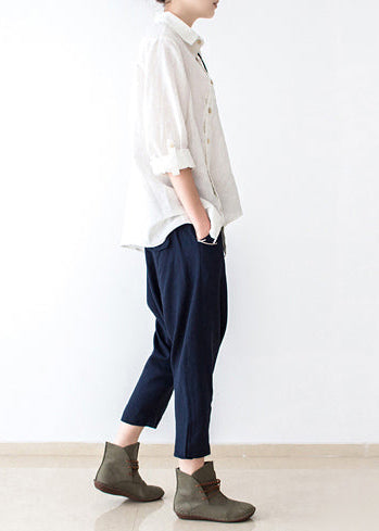 Navy Linen Pants Loose Harem Pants