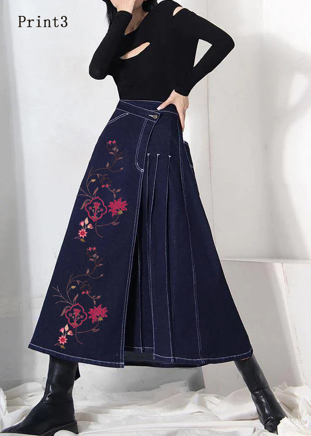 Denim Blue Zippered Asymmetrical Design Summer Skirt