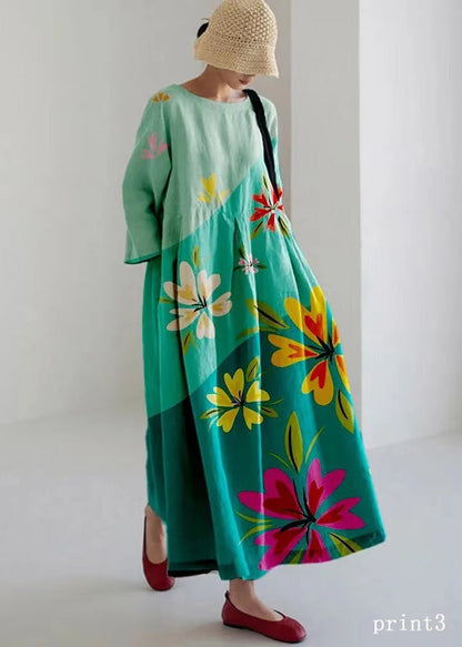 Rainbow Print Cotton Dresses Pockets Patchwork Spring