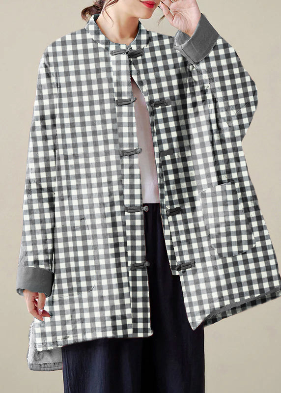 Organic Black Texture Oversized Print Fine Cotton Filled Coat Outwear Winter