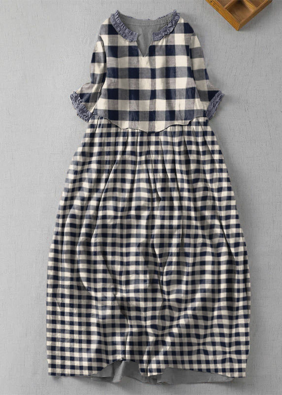Fine White Bamboo V Neck Ruffled Patchwork Linen Dress Summer