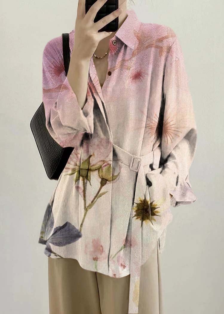 Caramel Peter Pan Collar Lace Up Loose Shirt Top Fall