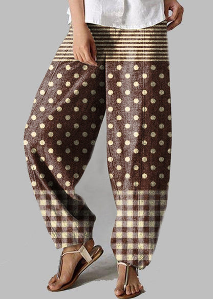 Stylish Yellow Polka Dots Pockets Cotton Harem Wide Leg Pants Summer