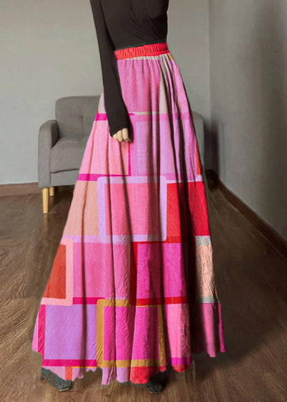 Color Geometry Elastic Waist Exra Large Hem Linen Skirts Spring